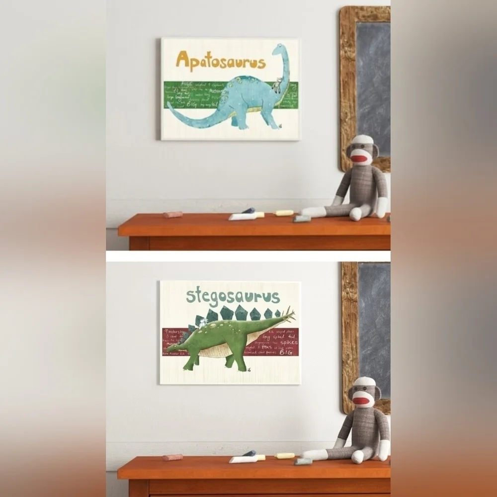 Stupell Industries Kids Room Art Stegosaurus Dinosaurs Wall Plaques Set Of 2